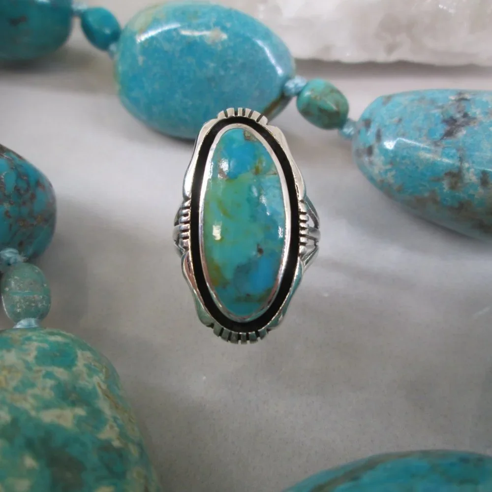 Turquoise Ring>925 Sterling Silver Ring,Genuine Turquoise Ring,Southwestern - Picture 3 of 8